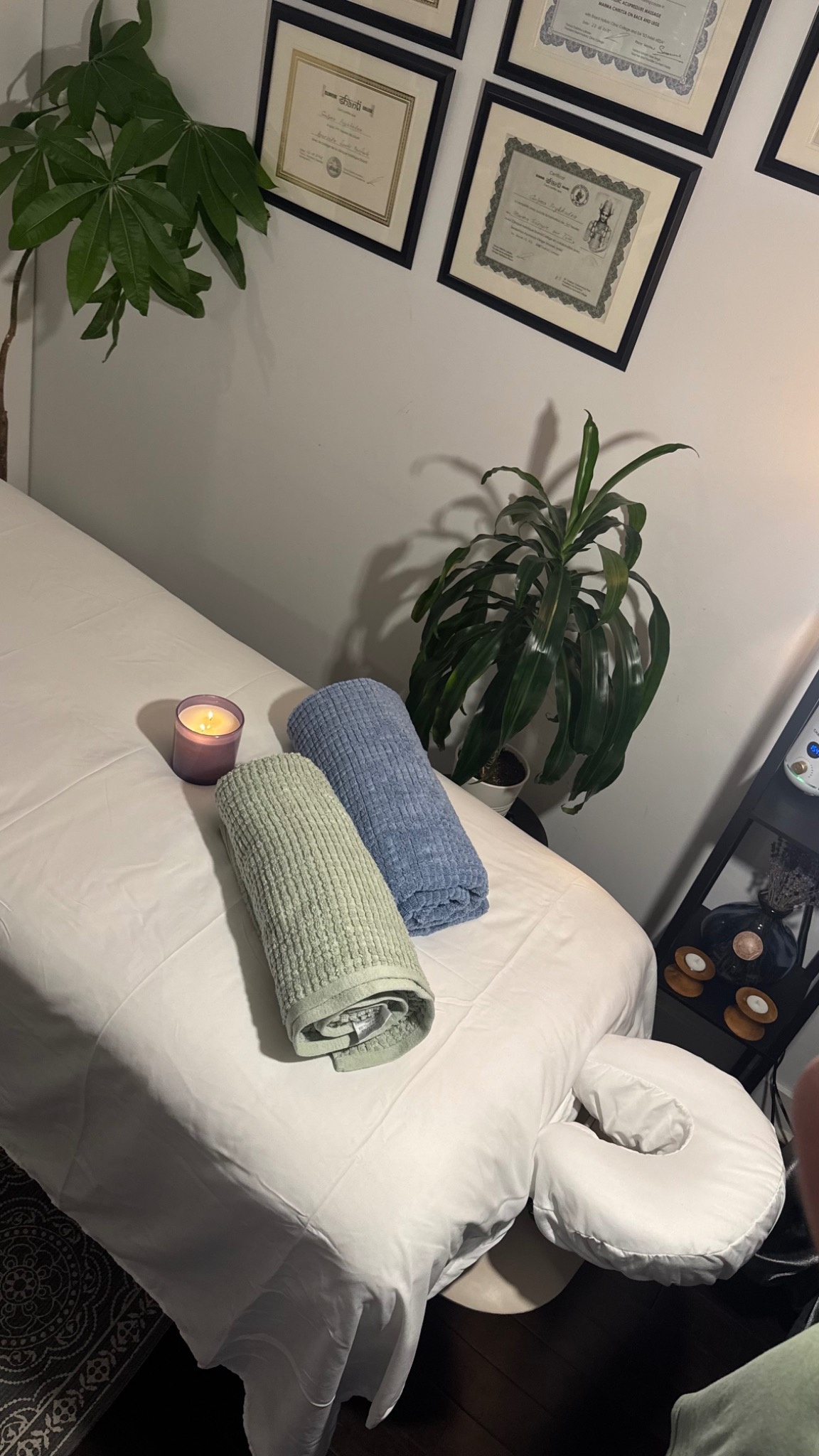 Table de massage préparée
